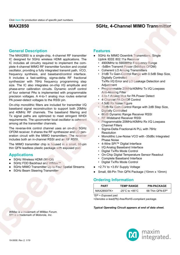 MAX2850ITK+T