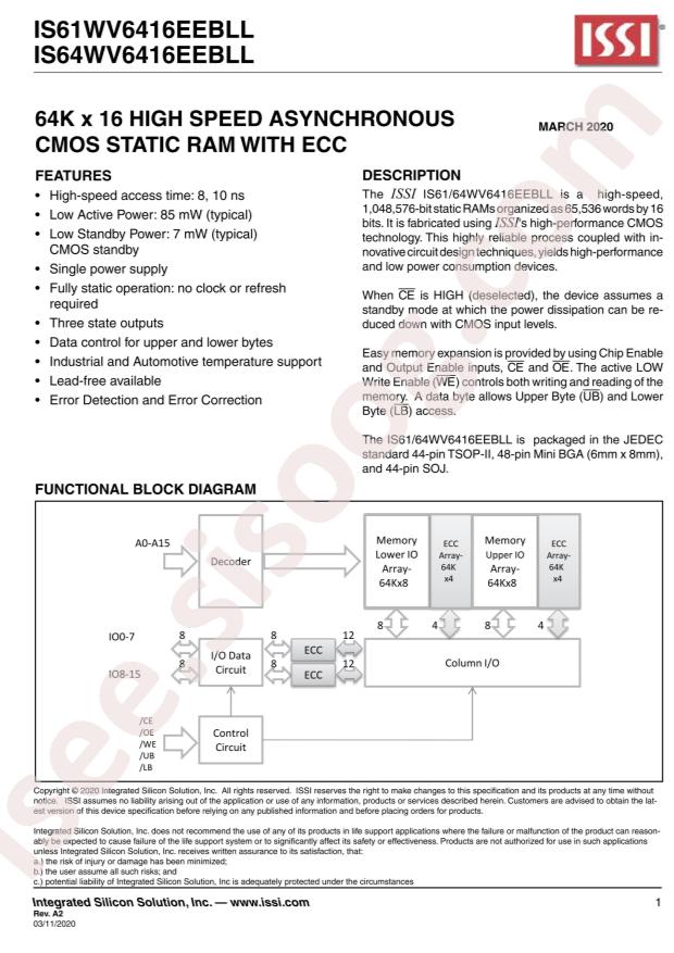 IS61WV6416EEBLL-10BLI
