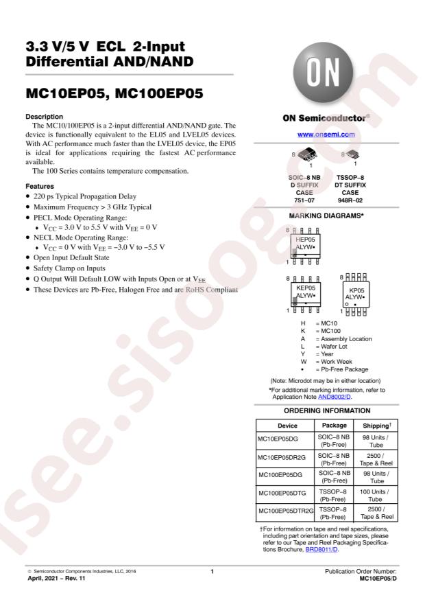 onsemi MC100EP05DG