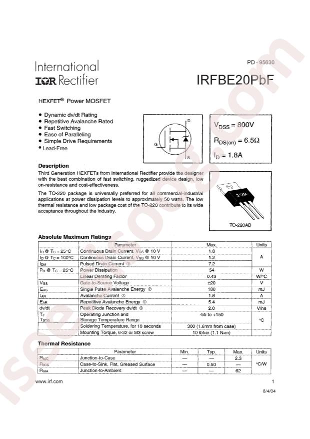 IRFBE20PBF