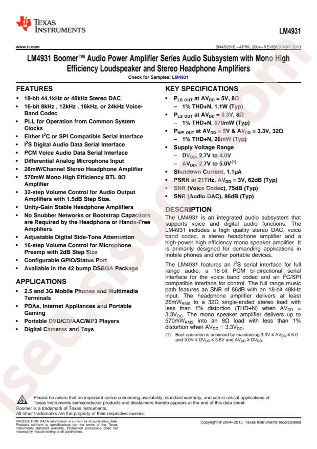 LM4931ITL/NOPB