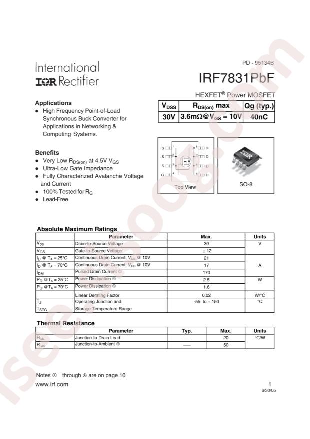 Infineon IRF7831TRPBF