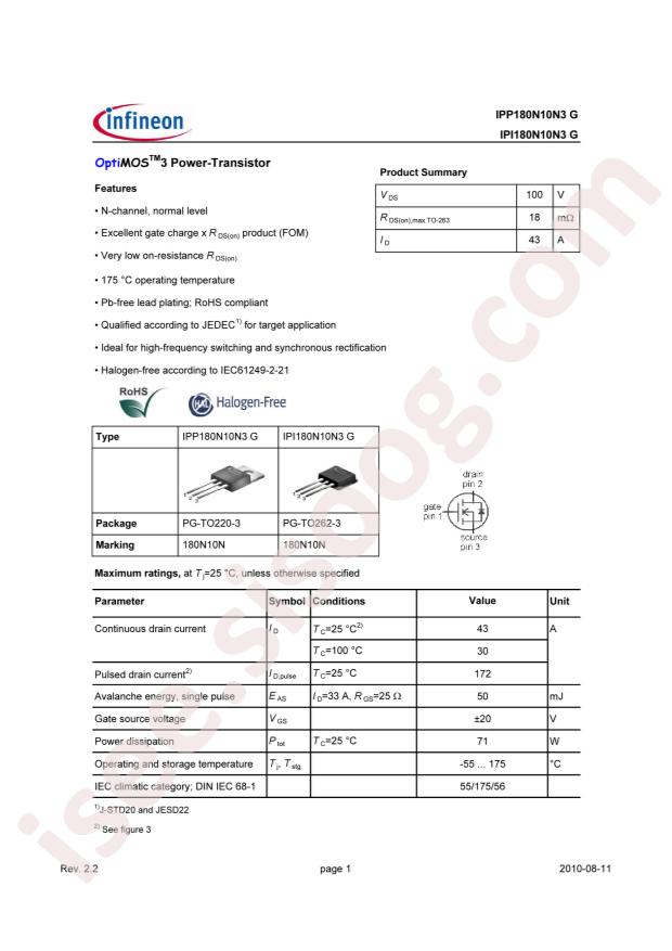 IPP180N10N3 G