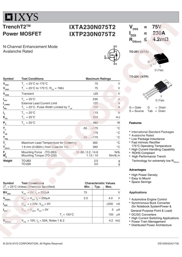 IXTP230N075T2