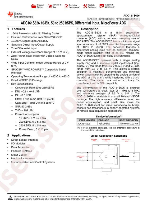 ADC161S626CIMME/NOPB