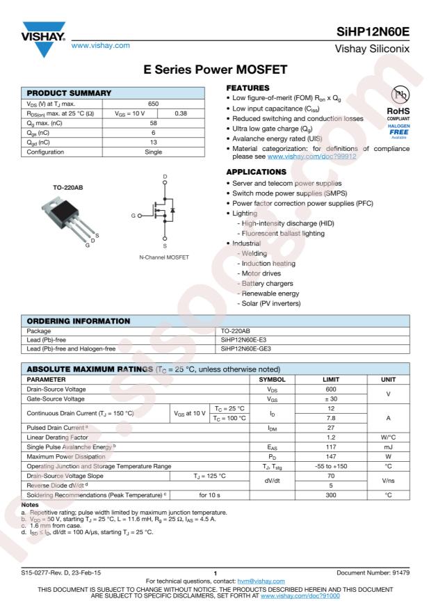 SIHP12N60E-GE3