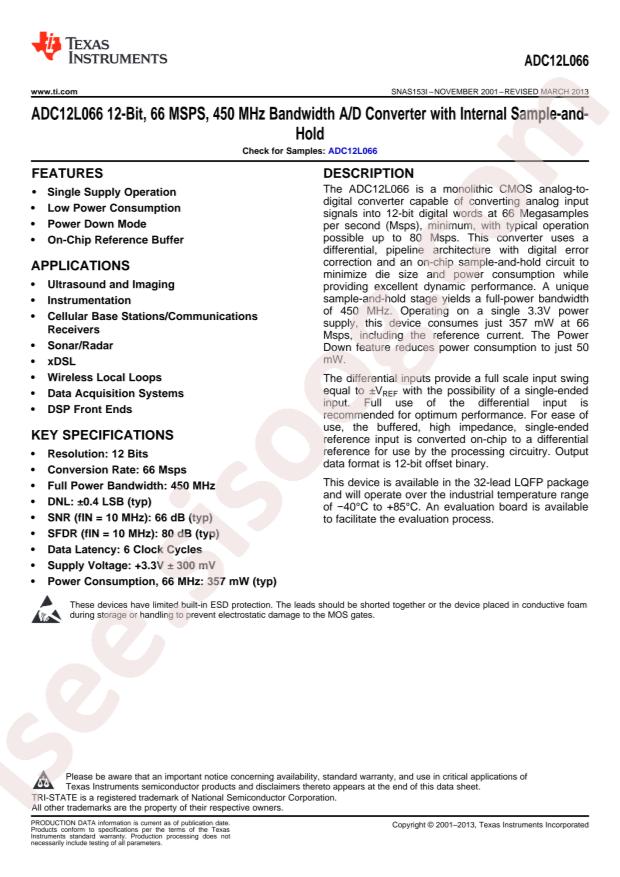 ADC12L066CIVY/NOPB