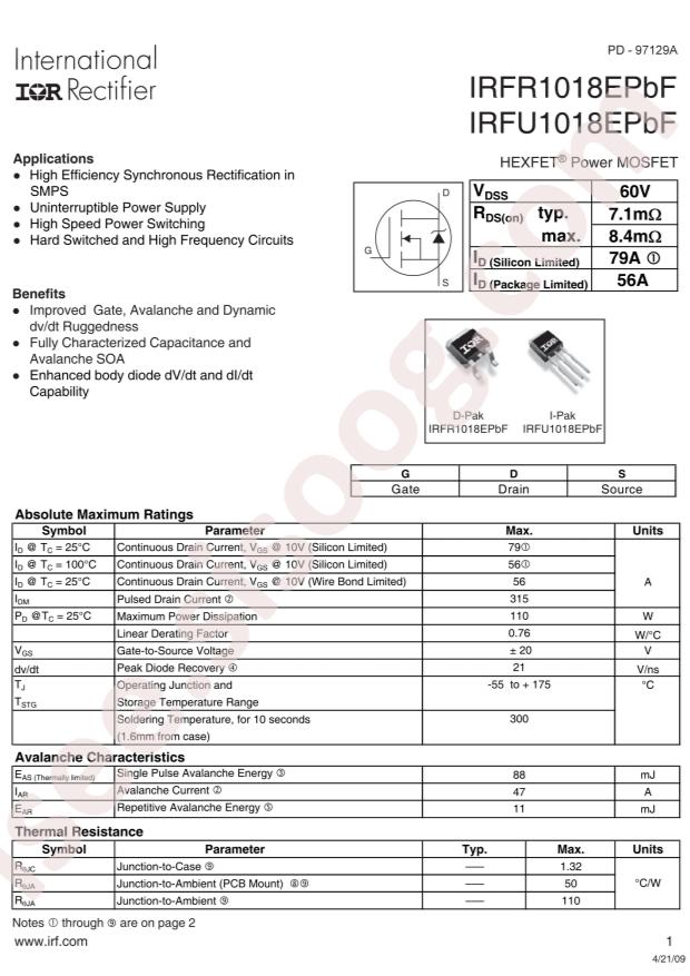 Infineon IRFU1018EPBF