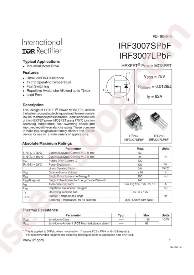 IRF3007STRLPBF