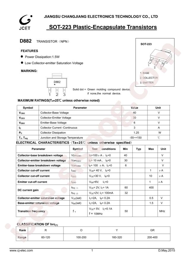 Jiangsu Changjing Electronics Technology Co., Ltd. D882(RANGE:160-320)