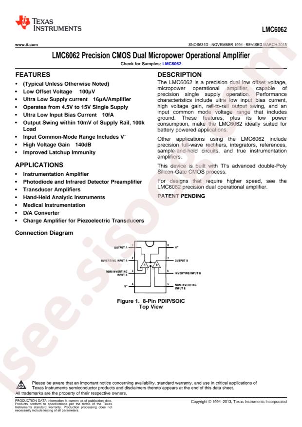LMC6062IM/NOPB