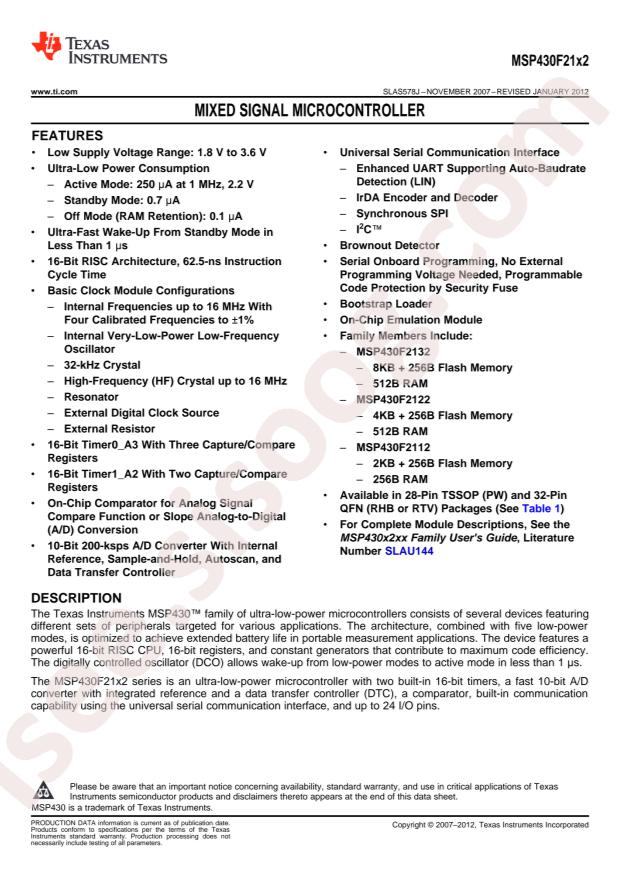 MSP430F2132IRHBR