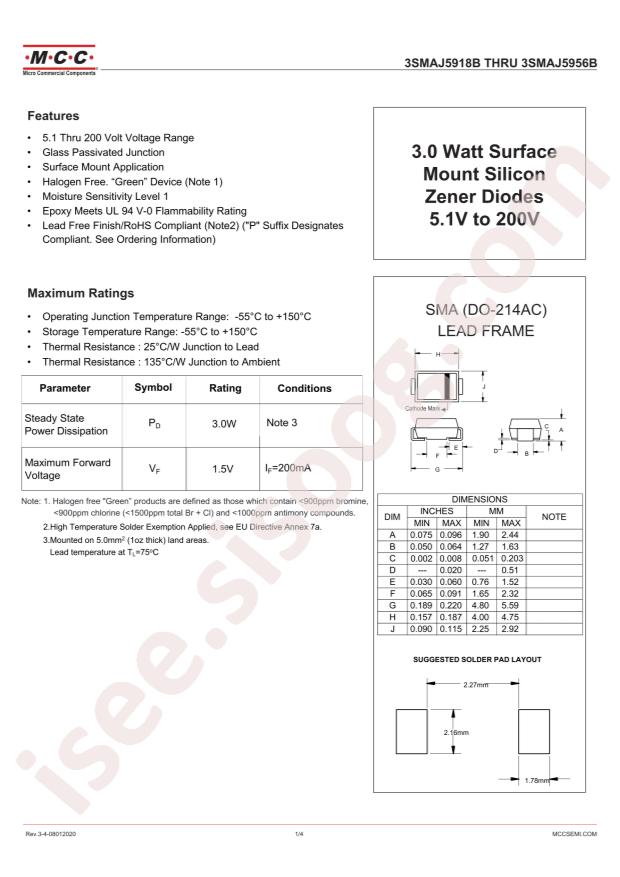MCC(Micro Commercial Components) 3SMAJ5923B-TP