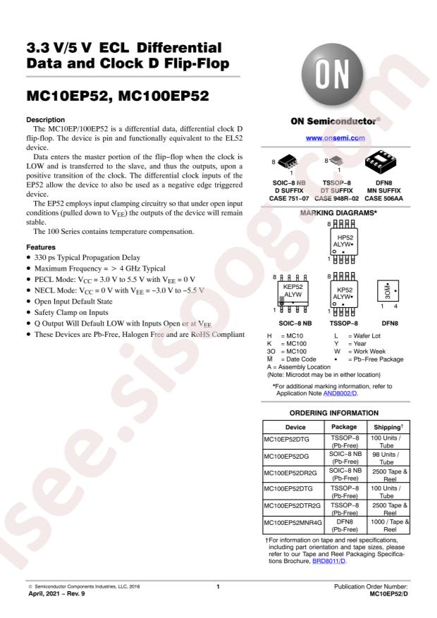 MC100EP52DTG