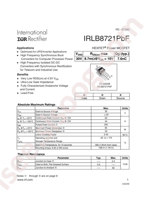 IRLB8721PBF