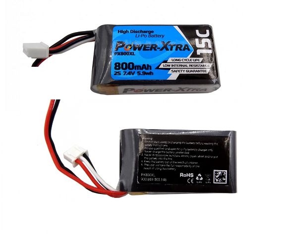 باتری لیتیوم پلیمر 7.4v ظرفیت 800mAh دو سلول 15c مارک PowerXtra