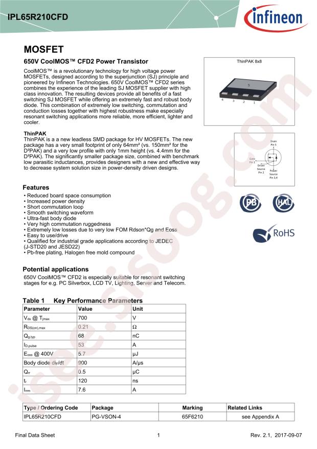 IPL65R210CFD