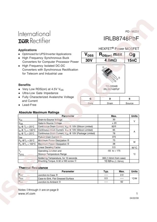 IRLB8748PBF