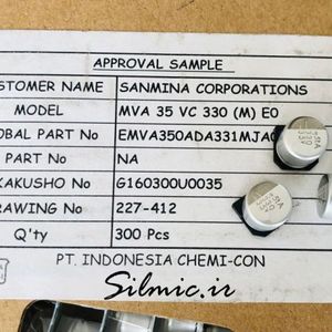 خازن 330 میکرو فاراد 35 ولت NIPPON نوع SMD سری MVA با ابعاد کوچک
