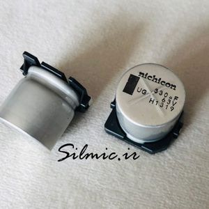خازن 330 میکرو فاراد 63 ولت SMD ساخت Nichicon ژاپن سری UUG استاندارد
