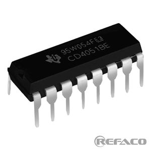 آی سی های منطقی مولتی پلکس TI 16PIN,DIP,CMOS Single 8-Channel Analog Multiplexer/Demultiplexer CD4051BE  TI  DIP