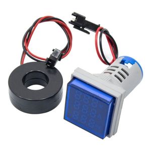 ولتمتر، آمپرمتر و فرکانس متر چراغ سیگنالی AC500V-100A-70Hz آبی مربعی مدل AD16-22VAHZS