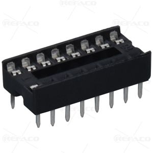 سوکت آی سی باریک 16 پین معمولی REFACO IC SOCKET WIDTH 7.62mm 16PIN 2*8 2.54mm IC SOCKET 16P