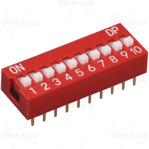 دیپ سوئیچ 10کلید صاف قرمز REFACO DIP SWITCH 10KEY 20PIN STRAIGHT RED KF1001-10P