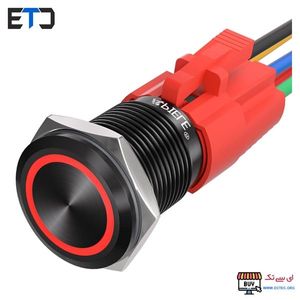 کلید فشاری فلزی قرمز LED دار قطر 12V/24V – 16mm