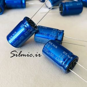 خازن 4700 میکرو فاراد 25 ولت ELNA ژاپن مدل استاندارد blue robe سری RE3