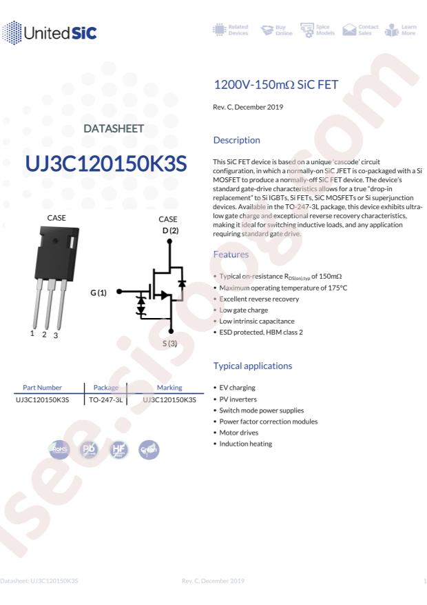 دیتاشیت ماسفت UJ3C120150K3S