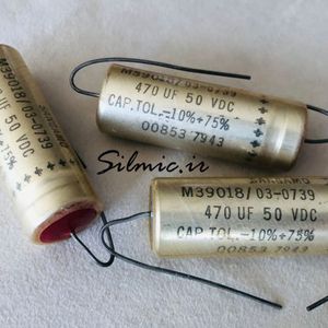 خازن نظامی 470 میکرو فاراد 50 ولت SANGAMO آمریکا اکسیال سری M39018/03
