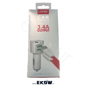 شارژر فندکی 2 پرت lonid usb مدل dl-c29