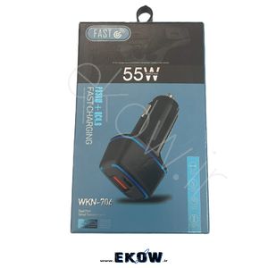شارژر فندکی 2 پرت fast  usb مدل wkn 706