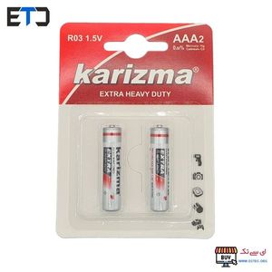 باتری نیم قلمی AAA برند karizma مدل R03 1.5v بسته 2 عددی