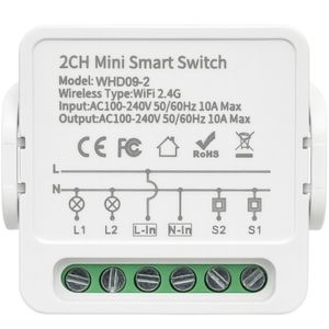 کلید(رله) هوشمند 2 کانال تویا WiFi مدل WHD09-2 (2CH Mini Smart Switch Tuya WiFi)