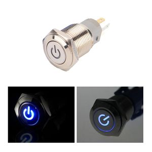 کلید شستی استیل آبی LED دار قطر 12V/24V - 16mm طرح پاور