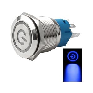 کلید شستی فلزی آبی LED قطر 12V/24V - 22mm طرح پاور