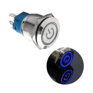 کلید فشاری فلزی آبی LED قطر 12V/24V - 22mm طرح پاور