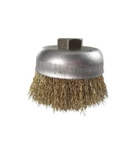 برس کاسه ای افشان سایز 70 مهره دار مخصوص مینی فرز سه ستاره جهان برس (کاسه خاکستری - سیم زرد)