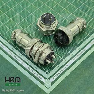 کانکتور نظامی GX16 گرد فلزی پنلی 3پین 16mm