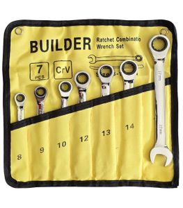 ست آچار 7 عددی یکسر تخت و رینگ جغجغه ای بلند بیلدر BUILDER مدل 7CRV