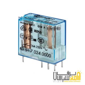 رله Finder فیندر 110VDC تک کنتاکت 16 آمپر نصب بر مدار چاپی و سوکت 95 مدل 406191100000