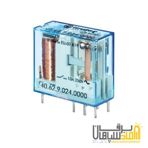 رله Finder فیندر 24VDC دو کنتاکت 10 آمپر نصب بر مدار چاپی و سوکت 95 مدل 406290240000