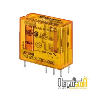 رله Finder فیندر 230VAC دو کنتاکت 10 آمپر نصب بر مدار چاپی و سوکت 95 مدل 406282300000