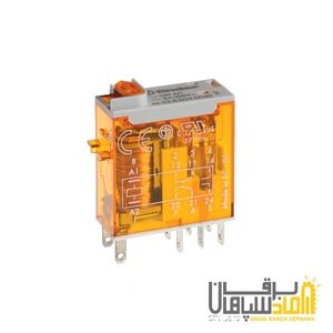 رله Finder فیندر 230VAC دو کنتاکت 8 آمپر نصب بر مدار چاپی و سوکت 97 مدل 465282300054