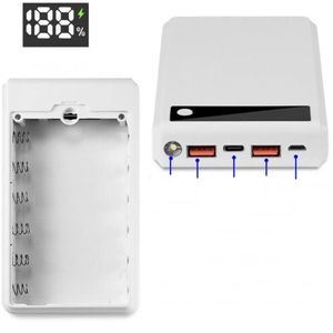 کیس پاوربانک فست شارژ Q6 شش باتری 18650 رنگ سفید با LCD و چراغ قوه