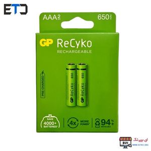 باتری نیم قلمی قابل شارژ جی پی مدل ReCyko Plus 650 بسته 2 عددی