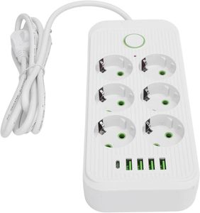 شش راهی برق یونیورسال با 3 خروجی USB و تایپ سی (سفید)