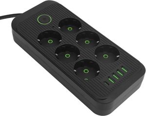 شش راهی برق یونیورسال با 3 خروجی USB و تایپ سی (مشکی)